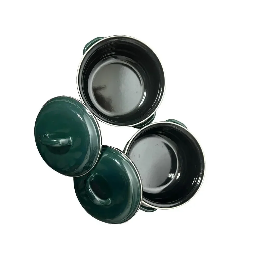 MEGAWARE BARCELONA SPAIN ENAMELWARE Green CASSEROLE .5qt‎ lot of 2